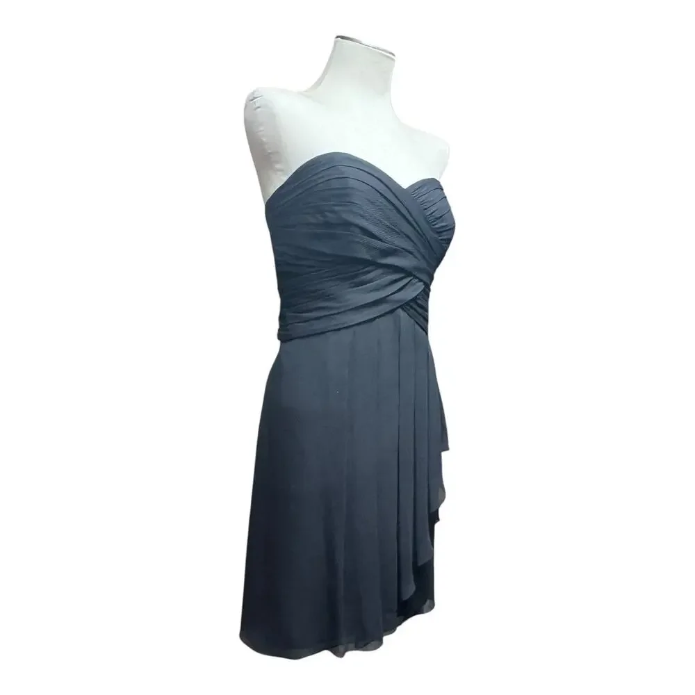 David's Bridal Short Crinkle Chiffon Dress Front Cascade F14847 Black 14